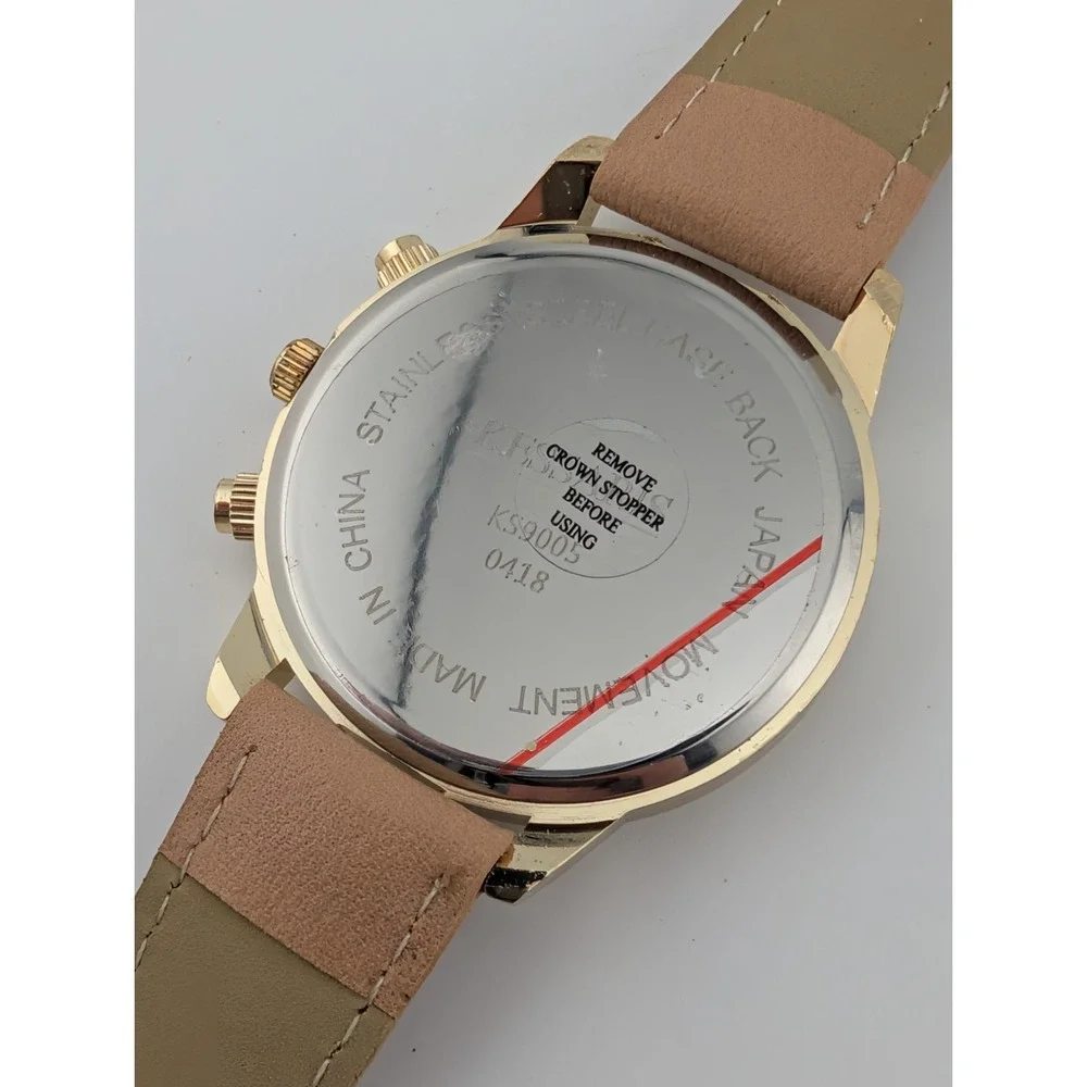 Kessaris Watch‎ Women 38mm Gold Case Tan Faux Leather Band- New Battery
